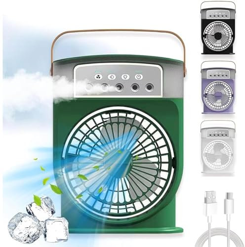 EHOTER Mini Climatiseur Climatiseur Portable Silencieux Ventilateur Brumisateur Eau Climatisation Rechargeable avec Minuterie Mini Ventilateur Humidificateur pour Maison Bureau (Vert)