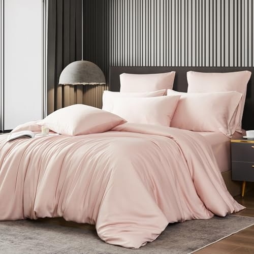 Luowei Bambus Bettwäsche 220x240 cm Sommer Kühlend & Atmungsaktiv, Rosa | 100% Bambus Lyocell Bettwäsche Set, 3-teilig, Seidig Weich OEKO-TEX Bettbezug mit Reißverschluss und 2 Kissenbezüge 80x80 cm