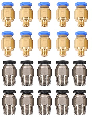 Tlilyy PC4-M10 Gerade Pneumatik Fitting Push to Connect + PC4-M6 Schnelleinbau Fuer 3D-Drucker Bowden Extruder (Pack von 20stk)