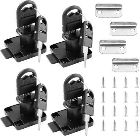 4 Piezas Cerraduras para Armarios, Cerradura Taquilla 19 MM Atornillada con Llave Cerradura para Muebles Cajones Gabinete Armarios y Buzones Hogar Oficina(Negro)
