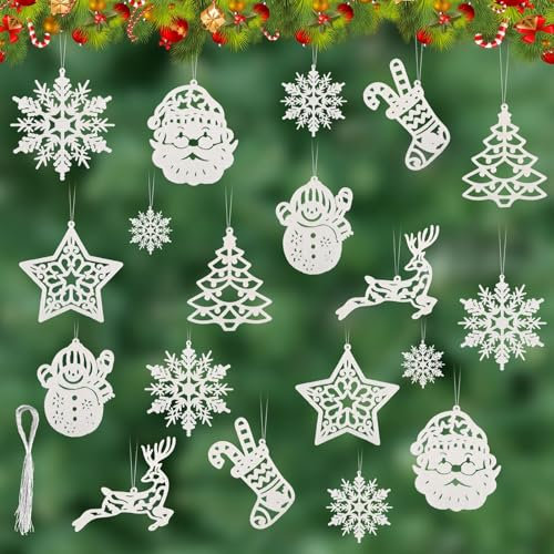 ilauke White Christmas Tree Decorations 50Pcs, Glitter Hanging Ornaments, Baubles and Snowflake Decorations for Party, Wedding, Home Decor
