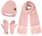 Damen Winter Warm Beanie Mütze Schal Touchscreen Handschuhe Set Thermo Wintermütze Strickmütze Lange Schals Winterhandschuhe mit Fleece Gefütterte Frauen Geschenk, Rosa