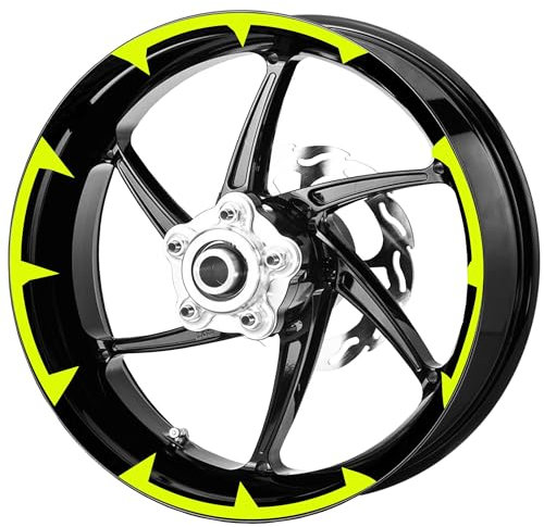 Pimastickerslab Set Completo Adesivi Strisce Cerchi Ruote Moto 17 Pollici Stripes Filetto Cerchioni Gomme Race Sport Graffio Stickers Strips Universale RT0030 (029 Giallo Fluo)
