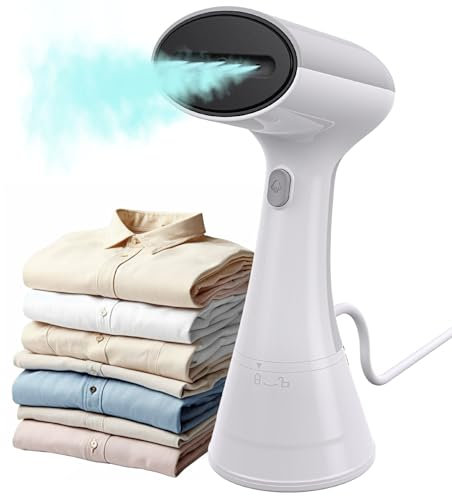 OLAYMEY Ferro da Stiro Verticale 1000W, Stiratore Verticale 20S Riscaldamento Rapido Togliere le Pieghe con Pulsante Vapore, Ferro da Stiro Viaggio da Vapore, 220ml, Bianco