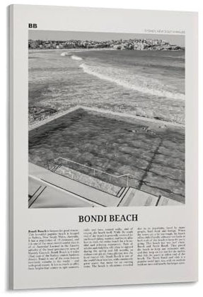 LZTEN Bondi Beach Print Black And White Pool, Bondi Beach Wall Art, Bondi Beach Poster, Bondi Beach Photo, Sydney Poster Print, Australien, Ozeanien Canvas Wa