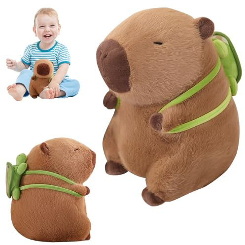 Kawaii Kapibara Kuscheltier Weiches Plüsch Spielzeug Kapibara mit Rucksack in Schildkröte Ideal als Geschenk für Jungen Mädchen Kuscheltier und Kissen für gemütliche Spielzeuge