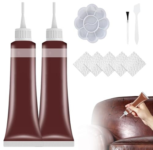 givuaime 2 Stück Leder Reparatur Set, 2024 Neuest Lederreparaturgel, Flüssigleder Sofa Restaurator, Ausbessern von Kratzern und Gebrauchsspuren für autositz Reparatur, Lederprodukten (Schokolade)