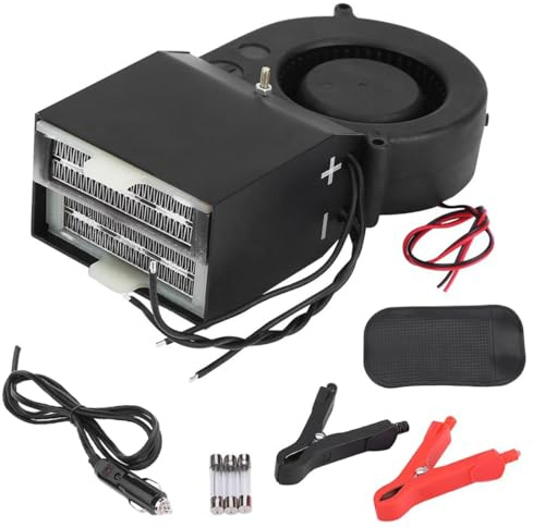 Klanata Ventilateur Chauffage Voiture 2 en 1 12V/24V Dégivrage Désembuage Puissance Réglable 150W-500W Protection Surchauffe Céramique ABS