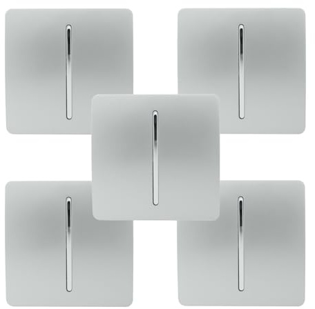 Trendi Modern 1 Gang 1 or 2 way Screwless Rocker Light Switch in Platinum Silver (Pack of 5)