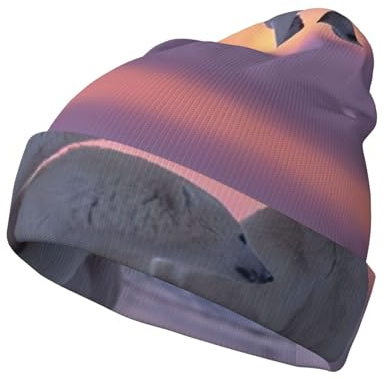 EdWal Strickmütze mit Eisbär-Aufdruck, warme Wintermütze für Damen und Herren, weiche Bündchen, Unisex, Schwarz, Schwarz , Einheitsgröße