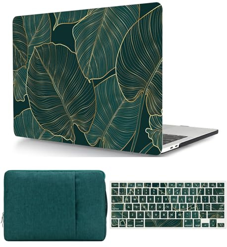 Hard Case Compatible with MacBook Pro 14 inch Case 2024 2023 2022 2021 Model A2992 A2918 A2779 A2442 with Retina Display, Plastic Hard Shell Case & Keyboard Cover Skin & Sleeve Bag, Green leaf