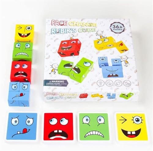 Ceeyoll Holzwürfel Puzzle Spielzeug,Face Change Rubiks Cube 3D Puzzle Face-Changing, Interaktives Knobelspiele Holzwürfel Spiel Puzzle Bauwürfel, Würfelpuzzle Spielzeug für Kinder 3+ Jahre.