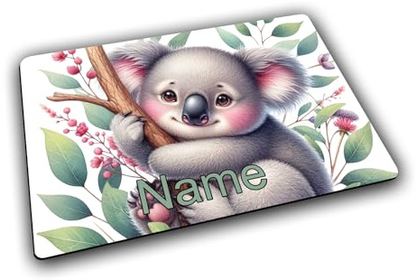 Maus-Design Textil Tischset mit Name, Koala | Gummirückseite, Platzdeckchen, personalisiert