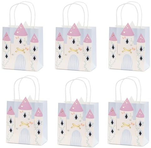 Geschenktüten Prinzessin Schloss 6 Stück – Mitgebseltüten | Geschenktaschen für Mädchengeburtstag, Märchenparty, Kindergeburtstag, Gastgeschenke & Süßigkeiten, Kraftpapier
