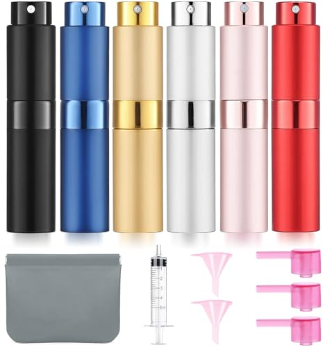 DPLASKA 6 Pack 8ML Empty Perfume Atomizer Cologne Travel Spray Bottle for Refill Portable Cologne Dispenser Mini Sprayer for Women Men Twist Tpye