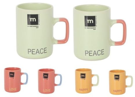 Set de Tazas de Café de Cerámica – Diseños Coloridos de Amor, Paz y Felicidad | Para Espresso, Cortado, Latte, Capuccino - Love & Peace | Uso diario o Regalo - Juego de (6x Cortado - 180 ml)