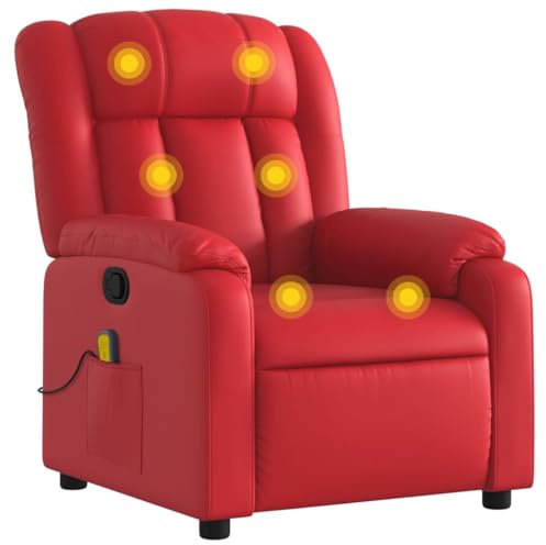 vidaXL Massagesessel, Sessel Verstellbare Rückenlehne Fußteil, Fernsehsessel Relaxsessel mit Liegefunktion, Liegesessel Polstersessel Ruhesessel, Rot Kunstleder