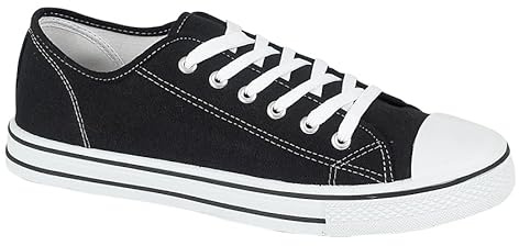 Women's Classic Lace Up Canvas High Top Low Top Trainers Black White Low 6