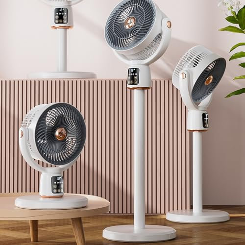 YUYTE Standing Fan, 90°+130°Omni-directional Oscillating Fan, DC Motor Quiet Pedestal Fans, Adjustable Height, 3 Speeds Remote Control,12H Timer