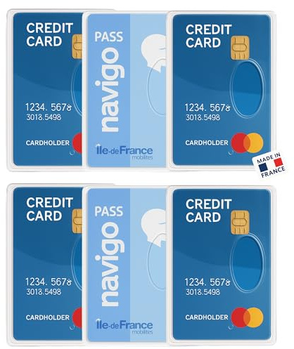 Idée pro mobilité®Lot de 6 Étuis Porte-Cartes Rigides Transparent s(Fabriqués en France) Protection pour Cartes Bancaires, de Transport, Navigo, Étudiant