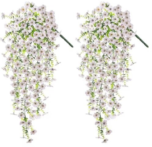 Dakuailo 2er-Set kunstblumen hängend 75cm Seidenblumen Innen/Außen | 2er-Set künstl. Hängepflanzen 75cm , wetterfest & UV-stabil, für Balkon & Fenster, pflegeleicht