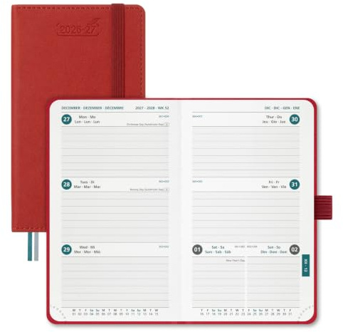 BEZEND Taschenkalender 2026 2027 Klein Wochenkalender A6 15,5 x 9 cm