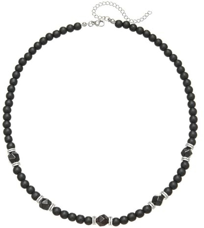 SHLWYG Schwarze Achat-Halskette, verstellbare 45+7 cm geometrische Perlenkette, ein Schmuckstück aus Naturstein, geeignet für Damen und Herren.