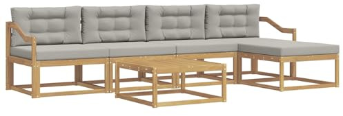 vidaXL Outdoor-Sofagarnitur 6 pcs Weiß und Hellgrau 79 x 79 x 37 cm, Patio-Lounge-Set, modernes Outdoor-Sofa, wetterfestes Gartenmöbel, Akazienholz