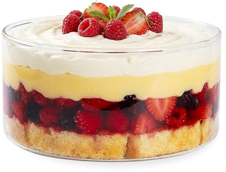 GRANDWISH 3L Large Glass Trifle Bowl, Modern Design Clear Glass Round Dessert Centerpiece Serving Bowl for Laying Ice Cream Cakes, Salad, Fruit, Microwave & Dishwasher Safe