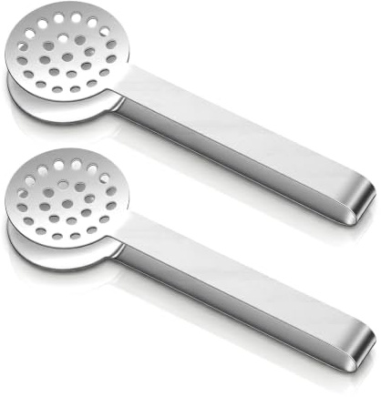 RAHHLIZS 2 Pack Tea Bag Squeezer Stainless Steel Tea Tongs Durable Round Teabag Filter Gripper for Filtering Teas Leaves Residue (Silver, 5.91in x 1.85in)