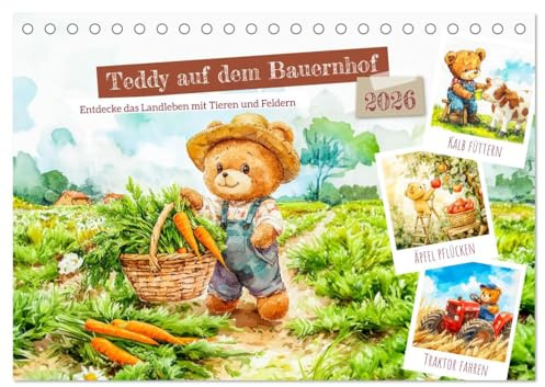 Teddy auf dem Bauernhof - Entdecke das Landleben mit Tieren und Feldern (Tischkalender 2026 DIN A5 quer), CALVENDO Monatskalender: Spannende ... für kleine Entdecker (CALVENDO Spass)