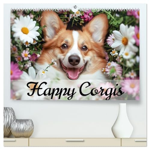 Happy Corgis (hochwertiger Premium Wandkalender 2026 DIN A2 quer), Kunstdruck in Hochglanz: Ein Jahr voller niedlicher Corgi-Momente (CALVENDO Tiere)