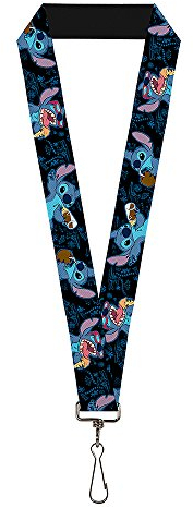 Buckle Down Lanyard - 1.0 Stitch Snacking Poses Black/Blue, Llavero Hombre, Multicolor, Talla Única