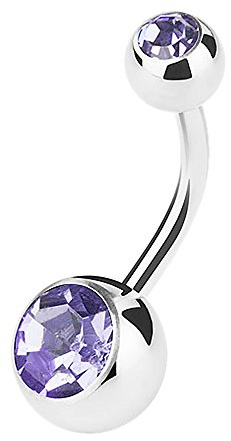 Piercingfaktor Bauchnabelpiercing Banane Piercing Bauch Stecker Gebogen mit Doppel Multi Kristall Kugel 1,6mm x 12mm x 5mm Tanzanite
