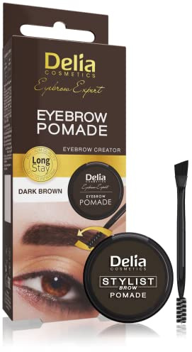 Delia Cosmetics - Augenbrauenpomade – Dunkelbraun – Augenbrauen-Experten-Stylist – perfekte Farbe und Form – einfach zu verwenden – Styling und Pflege – Pinsel im Lieferumfang enthalten