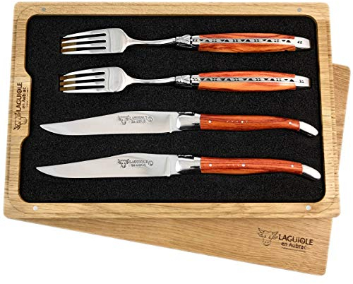 LAGUIOLE en Aubrac Premium Steakbesteck geschmiedet Set 2 Steakmesser und 2 Steakgabeln Rosenholz