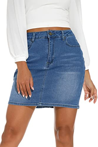 GUANYY Women's Stretch Denim Mini Skirt - Slim Fit & Stylish | High-waisted mini denim skirt; soft stretch fabric; classic 5-pocket design; Y2K cowgirl style, country concert outfits