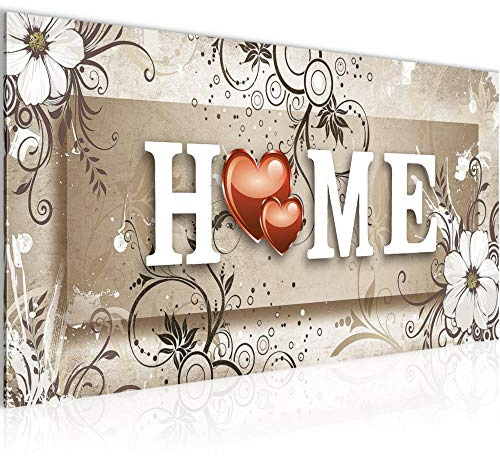 Runa Art Wandbild Home Vintage 1 Teilig 100 x 40 cm Modern Bild auf Vlies Leinwand Home Herz Wohnzimmer Beige 030912a