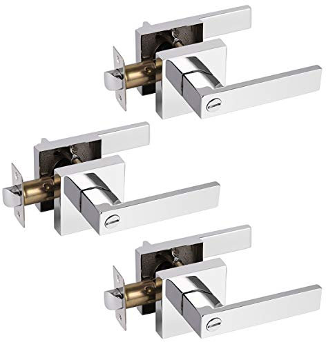 Probrico 3 Pack Privacy Door Lever Stainless Steel Bedroom Door Knob Lock Internal Door Handle Polished Chrome