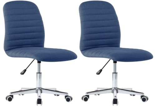 vidaXL Esszimmerstühle 2 STK., Esszimmerstuhl mit Rollen Höhenverstellbar Drehbar, Essstuhl Küchenstuhl Eisengestell, Stuhl Drehstuhl Esszimmer Küche, Blau Stoff