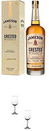 Jameson CRESTED Irish Whiskey 0,7 Liter + Nosing Gläser Kelchglas Bugatti mit Eichstrich 2cl und 4cl - 2 Stück