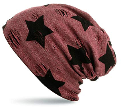 stylx Beanie Mütze mit Sterne Print im Destroyed Vintage Look, Unisex (B15)
