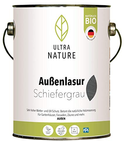 ULTRA NATURE Außen Lasur, 2,5L, Schiefergrau, Vegan, Natürlich Bio, Lösemittelfrei, Holzschutzlasur