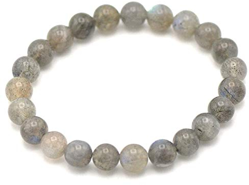 MINERAL MIRACLES Armband, runde Perlen, 8 mm, Naturstein, französische Handwerkskunst, mehr als 60 Auswahlmöglichkeiten (Labradorit 8 mm)