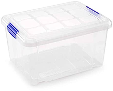 Acan - Caja de plástico Nº 1 transparente de 21,5 x 39,5 x 29,5 cm, con capacidad de 16 litros, Contenedor de plástico para almacenamiento con tapa. (Sin ruedas, 16 L)