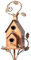 Metal Bird House Feeder With Pole, Art Cottage Stakes, Hummingbird House, Distressed Birdhouse Garden Decor for Courtyard Backyard