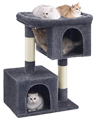 Feandrea Arbre à Chat, Tour de Jeux 101 cm, XL, Maison pour Chats Jusqu’à 20 kg, Grande Plate-Forme, 2 Niches, Griffoir, Gris Foncé PCT614G01