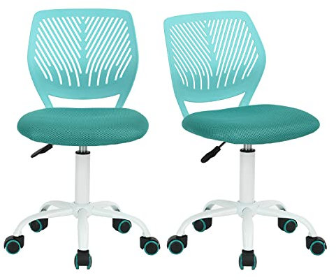 Homy Casa 2er Set Türkis Schreibtischstuhl Verstellbarer Drehstuhl Bürostuhl Stoffsitz Ergonomischer Arbeitsstuhl ohne Armlehne, Türkis
