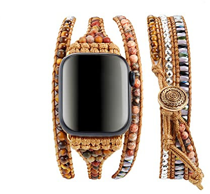 Dochais Compatible Bracelet Apple Watch 38-45mm Boho Beads Bracelets,Montre Bracelet Pierre Naturelle Compatible avec iWatch Séries 8 7 6 5 4 3 2 1 SE (Brun, 38/40/41mm)