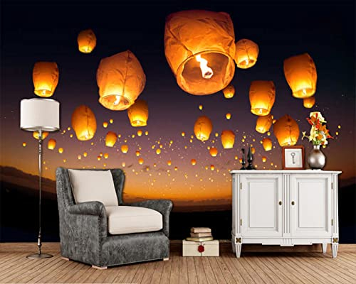 Diantu Linterna Voladora En El Cielo Nocturno Papel Tapiz 3d, Sala De Estar Tv Sofá Pared Dormitorio Papeles De Pared Decoración Para El Hogar Restaurante Mural, 400 * 280 Cm